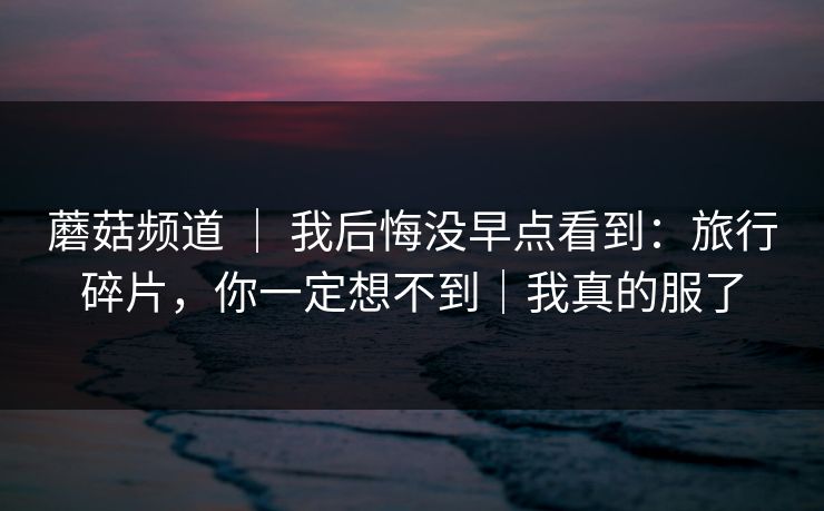 蘑菇频道 ｜ 我后悔没早点看到：旅行碎片，你一定想不到｜我真的服了