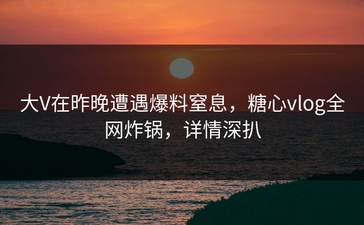 大V在昨晚遭遇爆料窒息,糖心vlog全网炸锅,详情深扒
